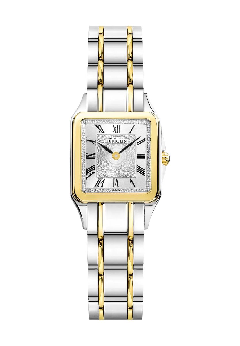 Elegante Bicolor-Uhr mit quadratischem Gehäuse