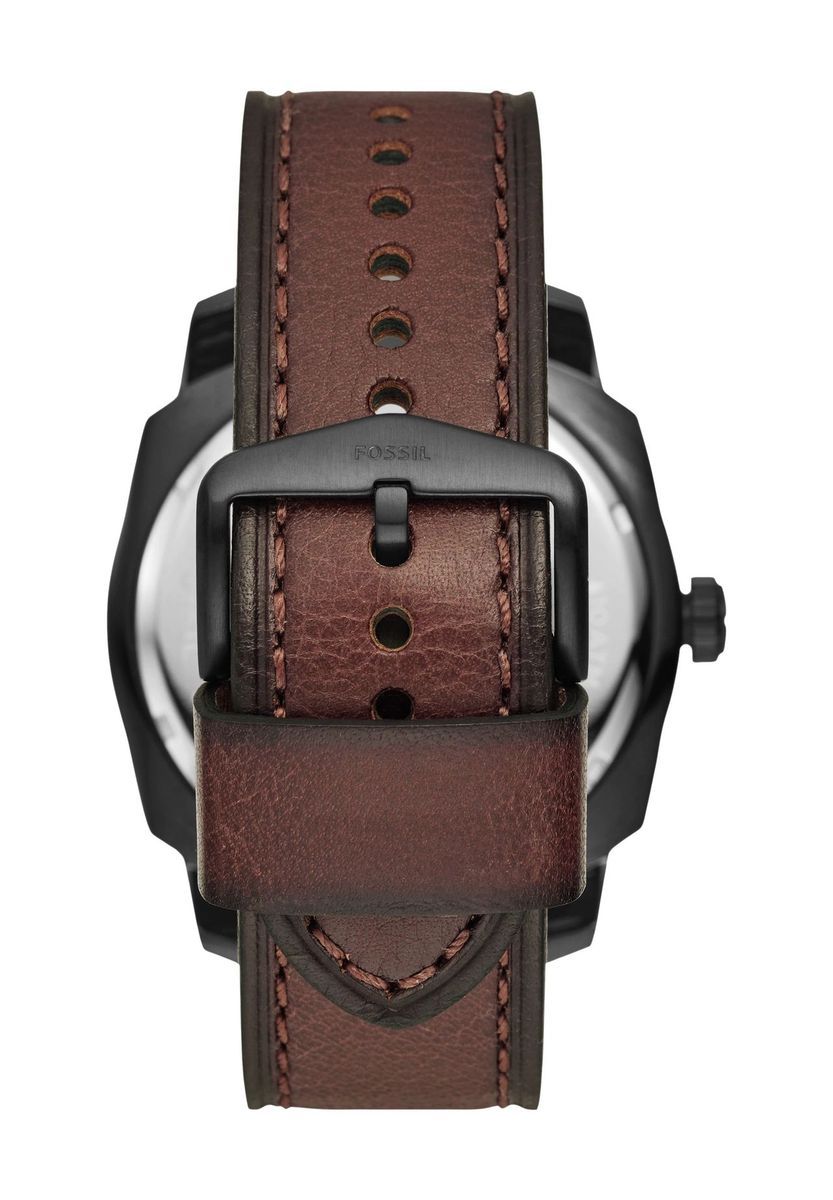 Schwarzes Gehäuse Braunes Lederarmband Uhr