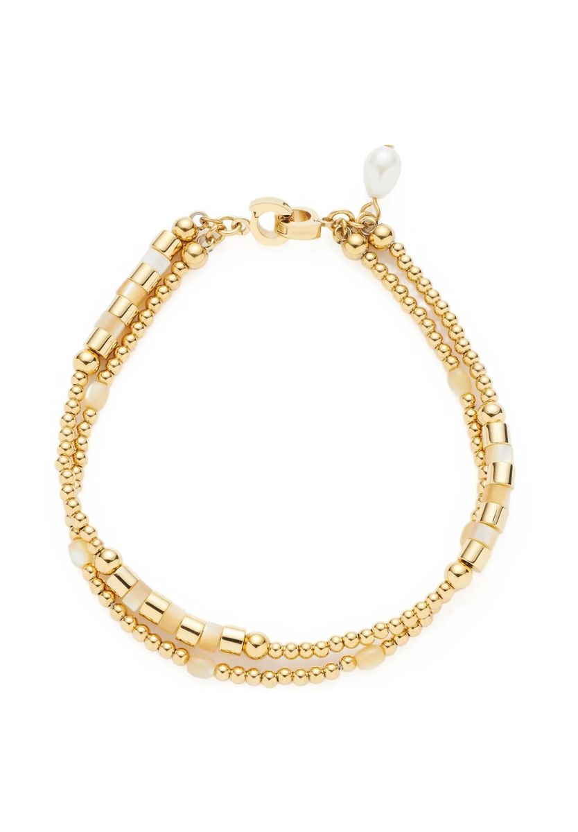 Doppelreihiges Perlenarmband mit Goldkugeln