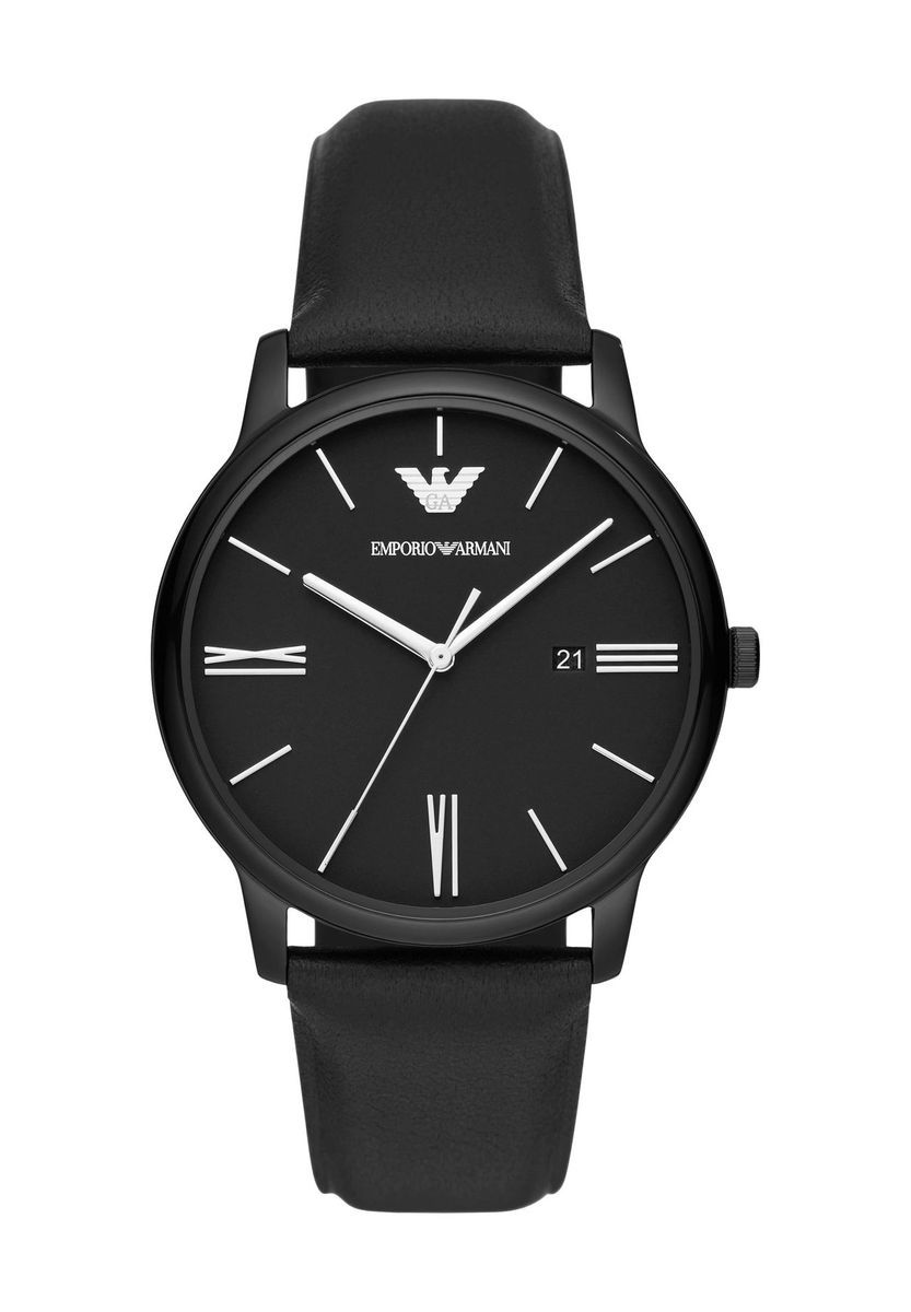 Minimalistische Schwarze Armbanduhr mit Lederband