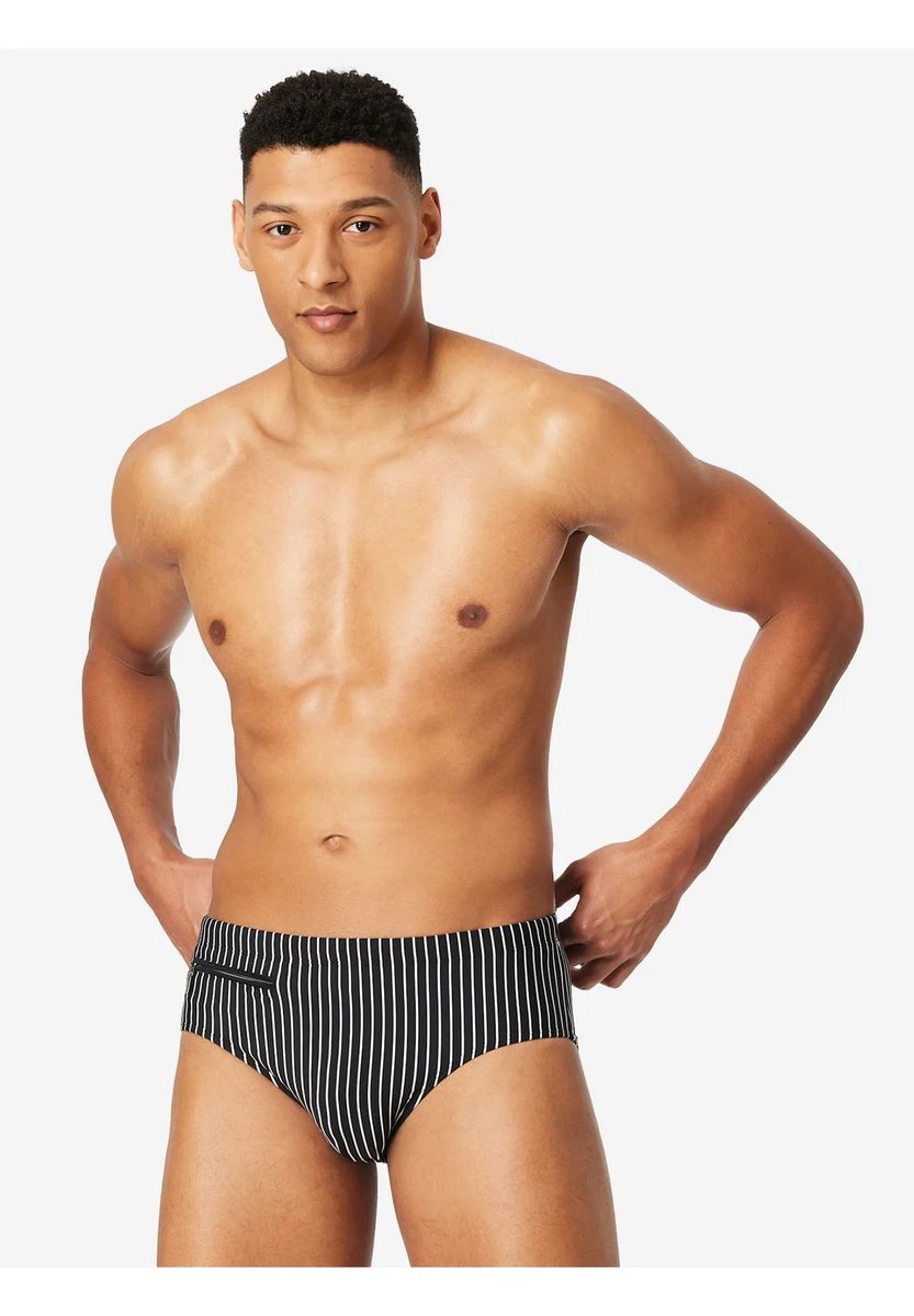 Badeslip mit Nadelstreifen und Tasche