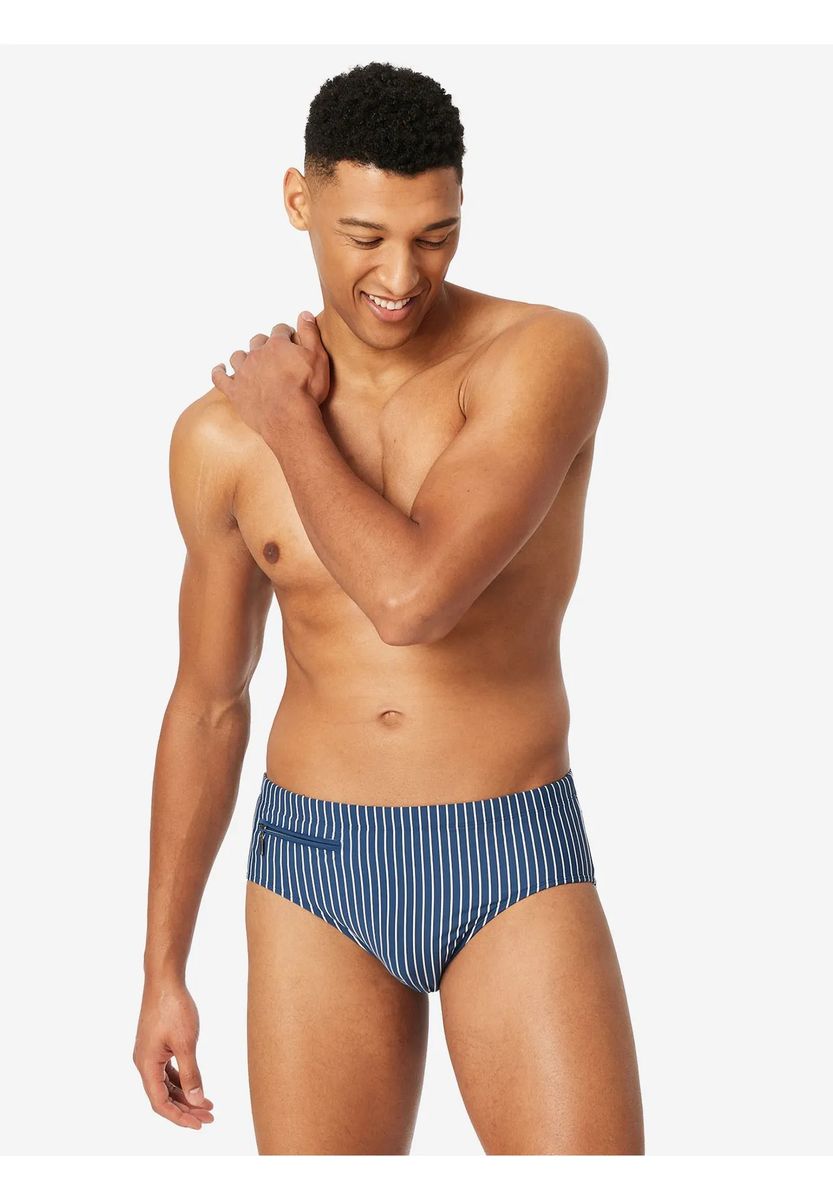 Gestreifte Badehose mit kleiner Tasche