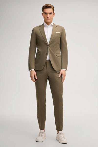 Herby-Blayr Anzug Khaki Baumwollmischung Stretch Slim Fit Zweiteiler