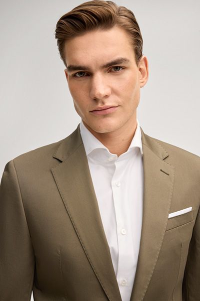 Herby-Blayr Anzug Khaki Baumwollmischung Stretch Slim Fit Zweiteiler