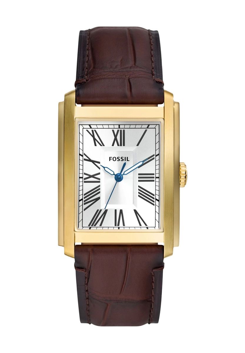 Rechteckige Goldfarbene Armbanduhr mit Lederarmband