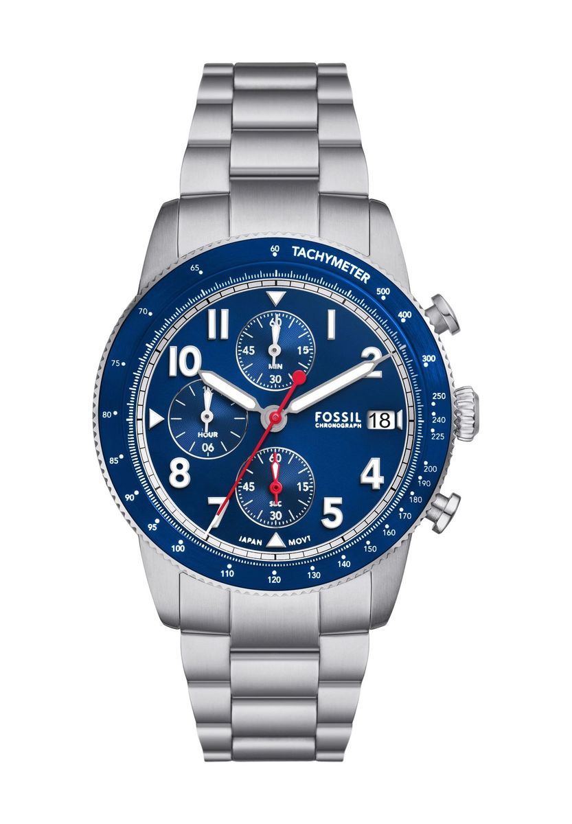 Herren Silber Chronograph Uhr Blaues Zifferblatt