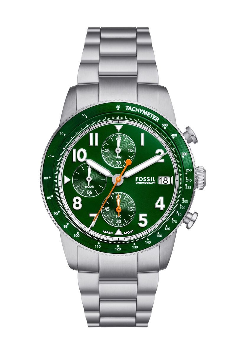 Chronograph Edelstahl Uhr mit grünem Zifferblatt