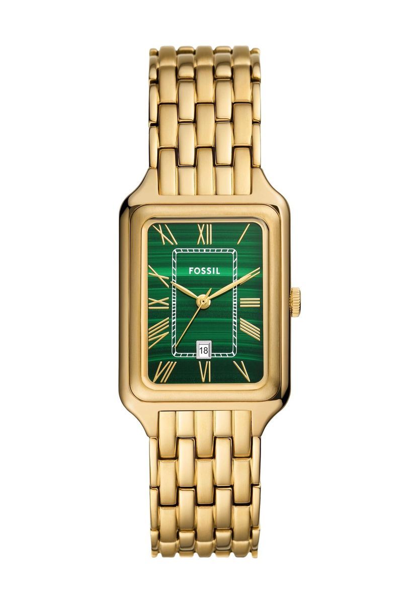 Goldfarbene rechteckige Malachit-Zifferblatt Uhr