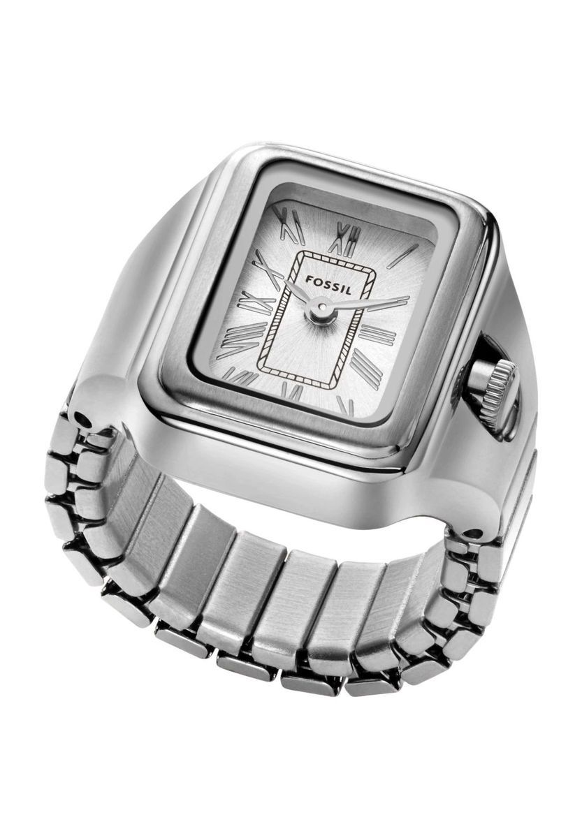 Polierte silberfarbene rechteckige Ringuhr