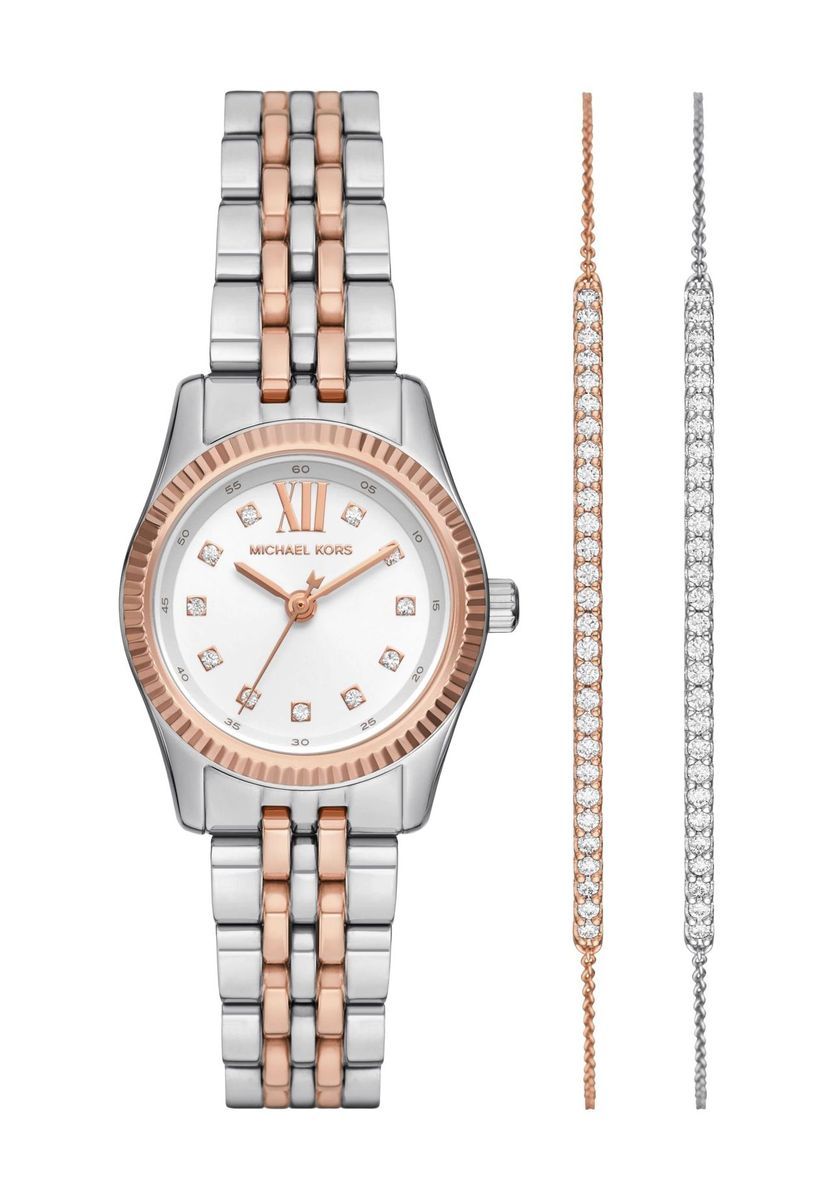 Zweifarbige Damenuhr mit zwei Armbändern