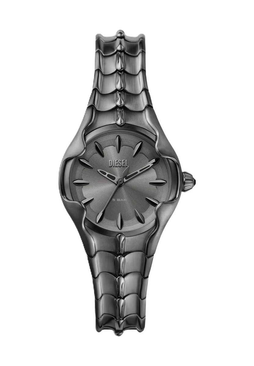 Graue skulpturale Edelstahl Armbanduhr