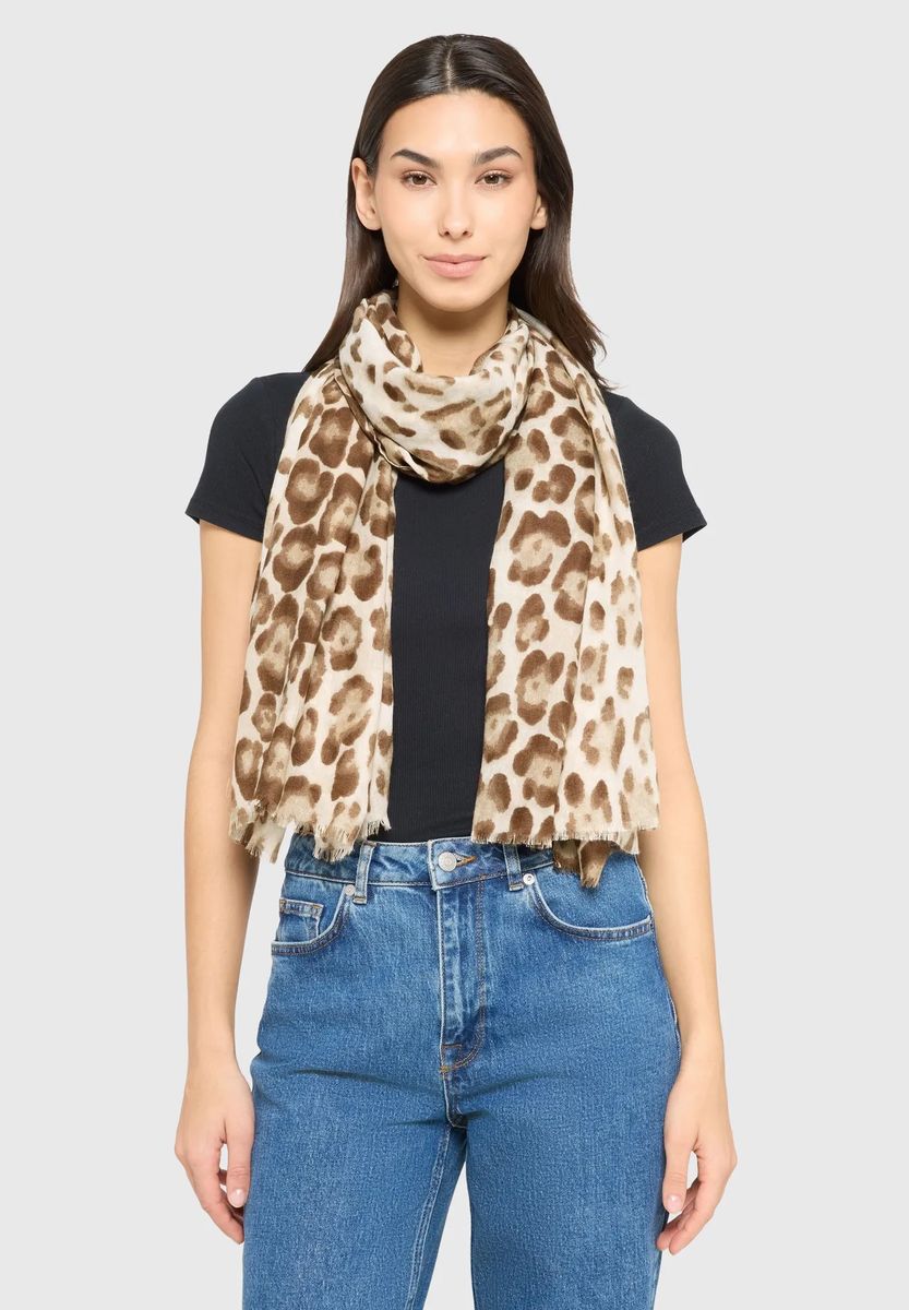 Schal mit Animal-Print und Fransen
