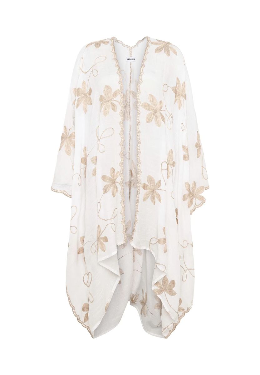 Leichter Poncho mit Blumenstickerei