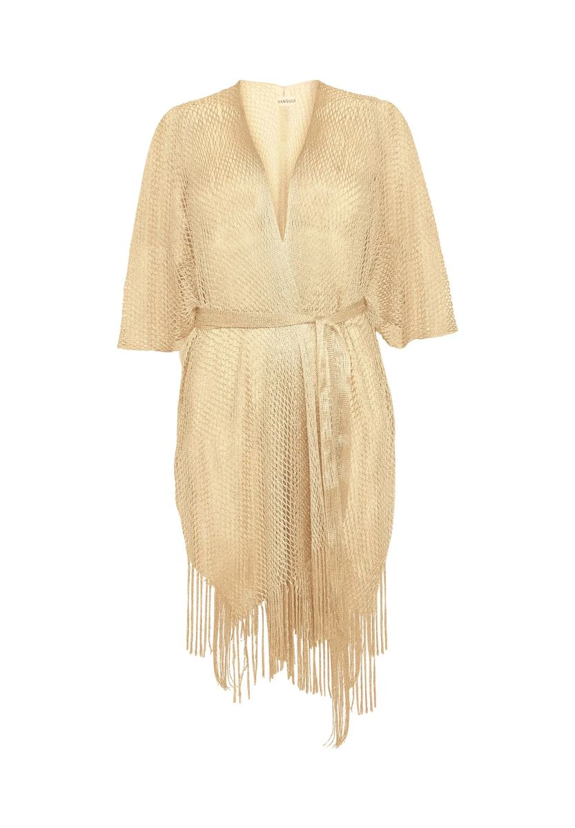 Schimmernder Wickel-Poncho aus Metallic-Netz