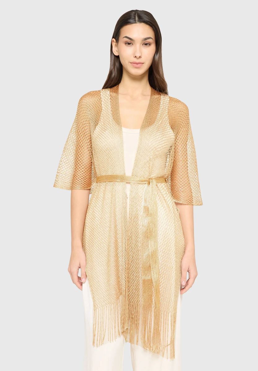 Schimmernder Wickel-Poncho aus Metallic-Netz