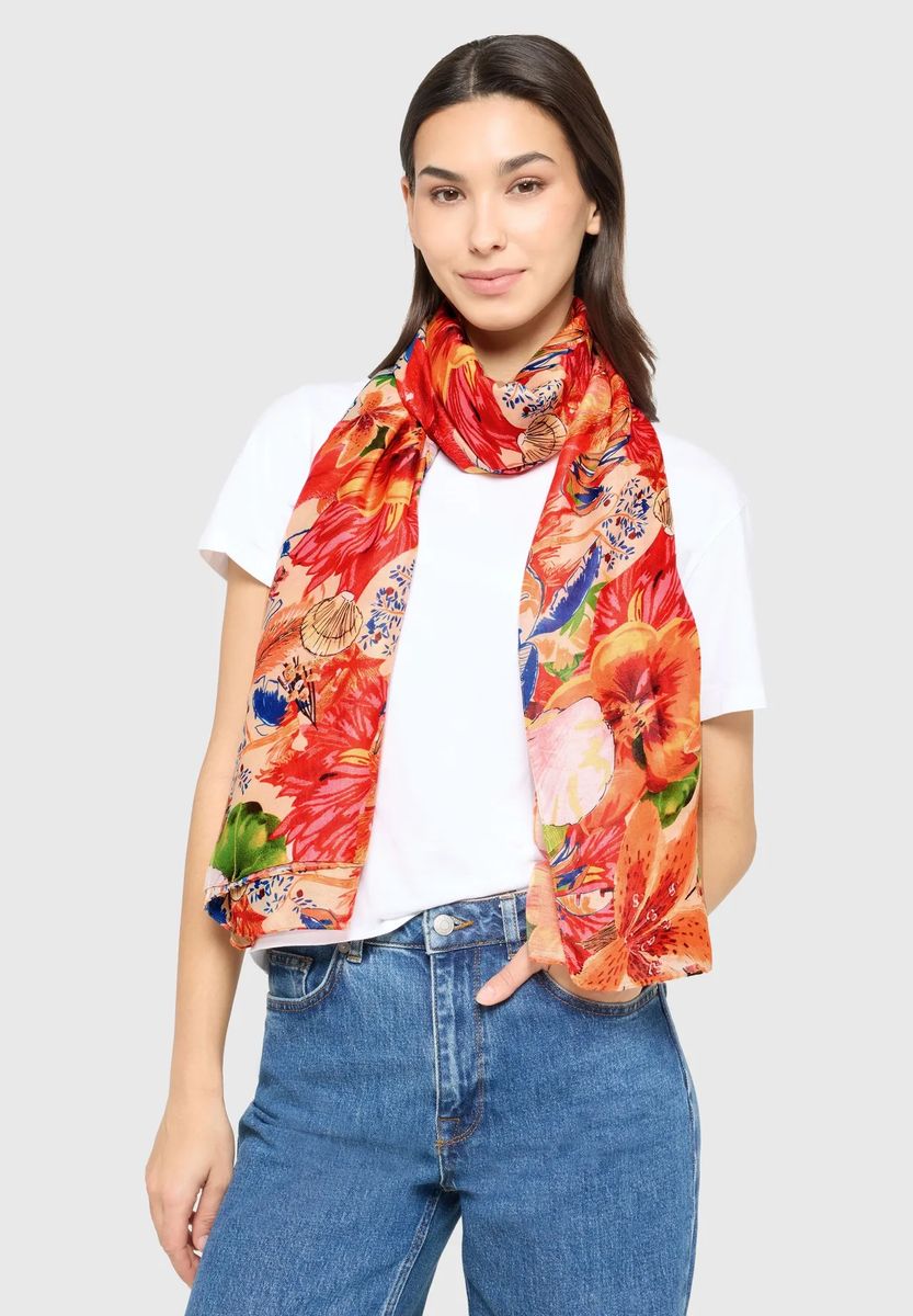 Leichter Schal mit tropischem Blumenprint
