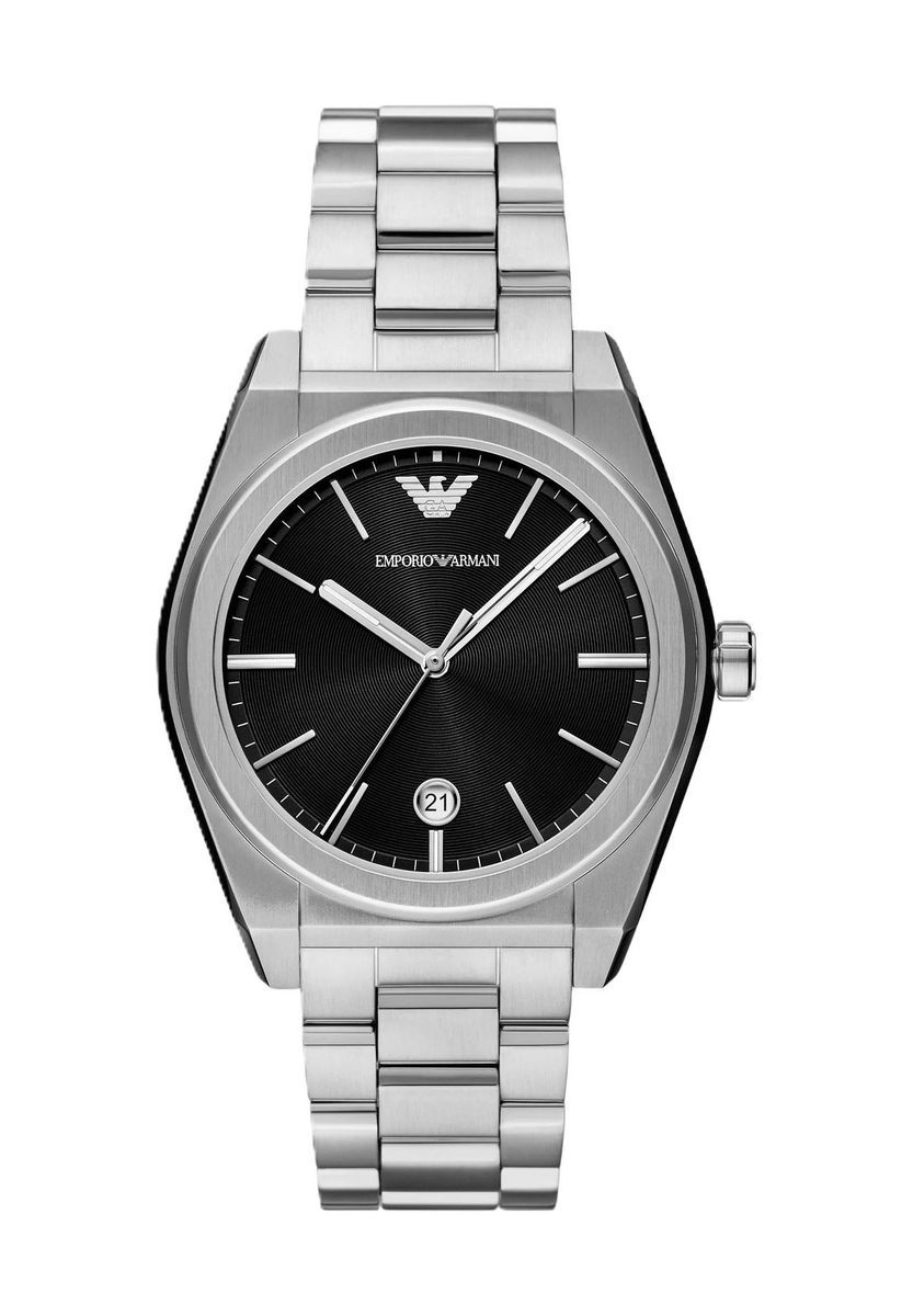 Elegante Edelstahluhr mit schwarzem Zifferblatt