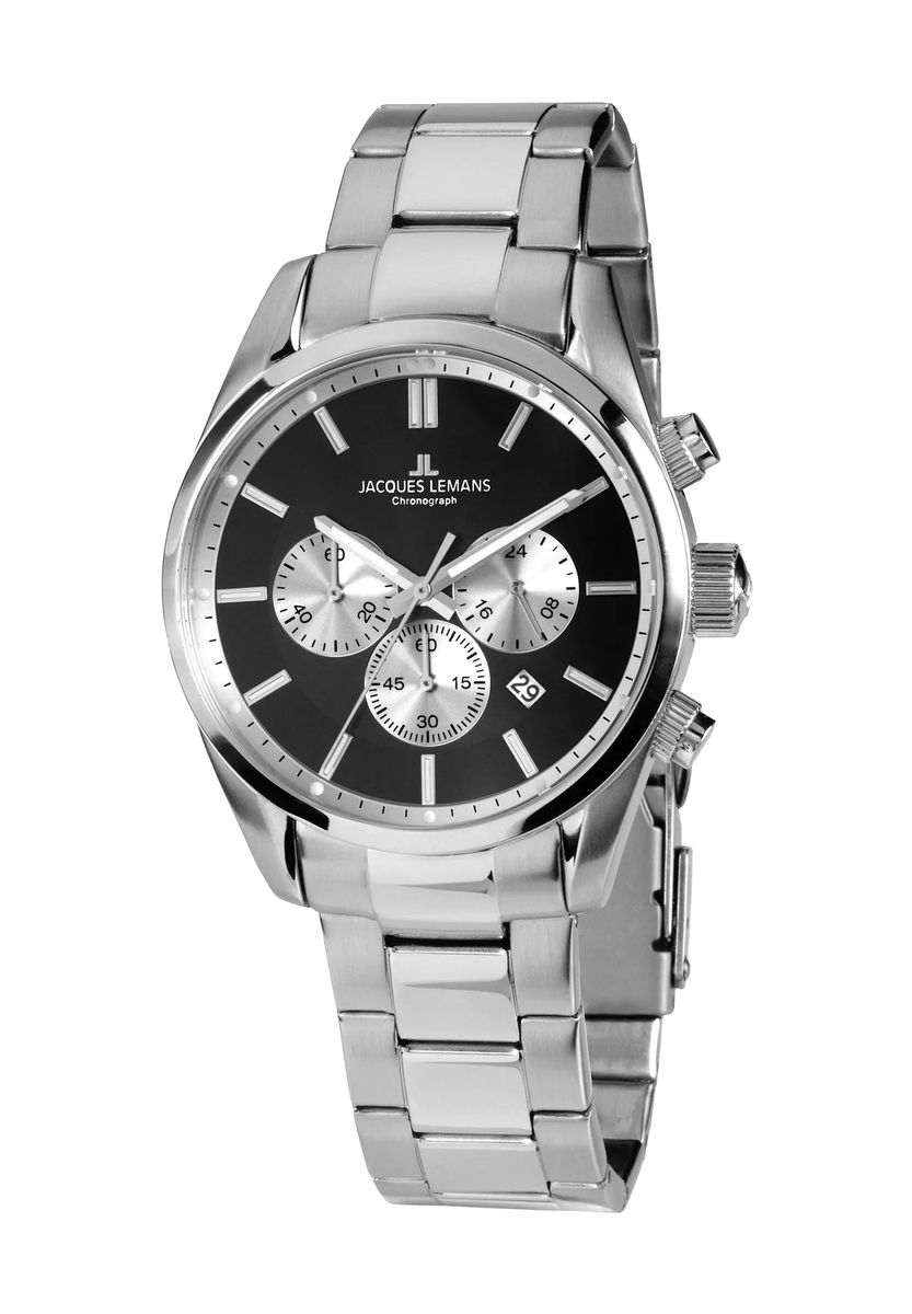 Eleganter Stahl-Chronograph mit schwarzem Zifferblatt
