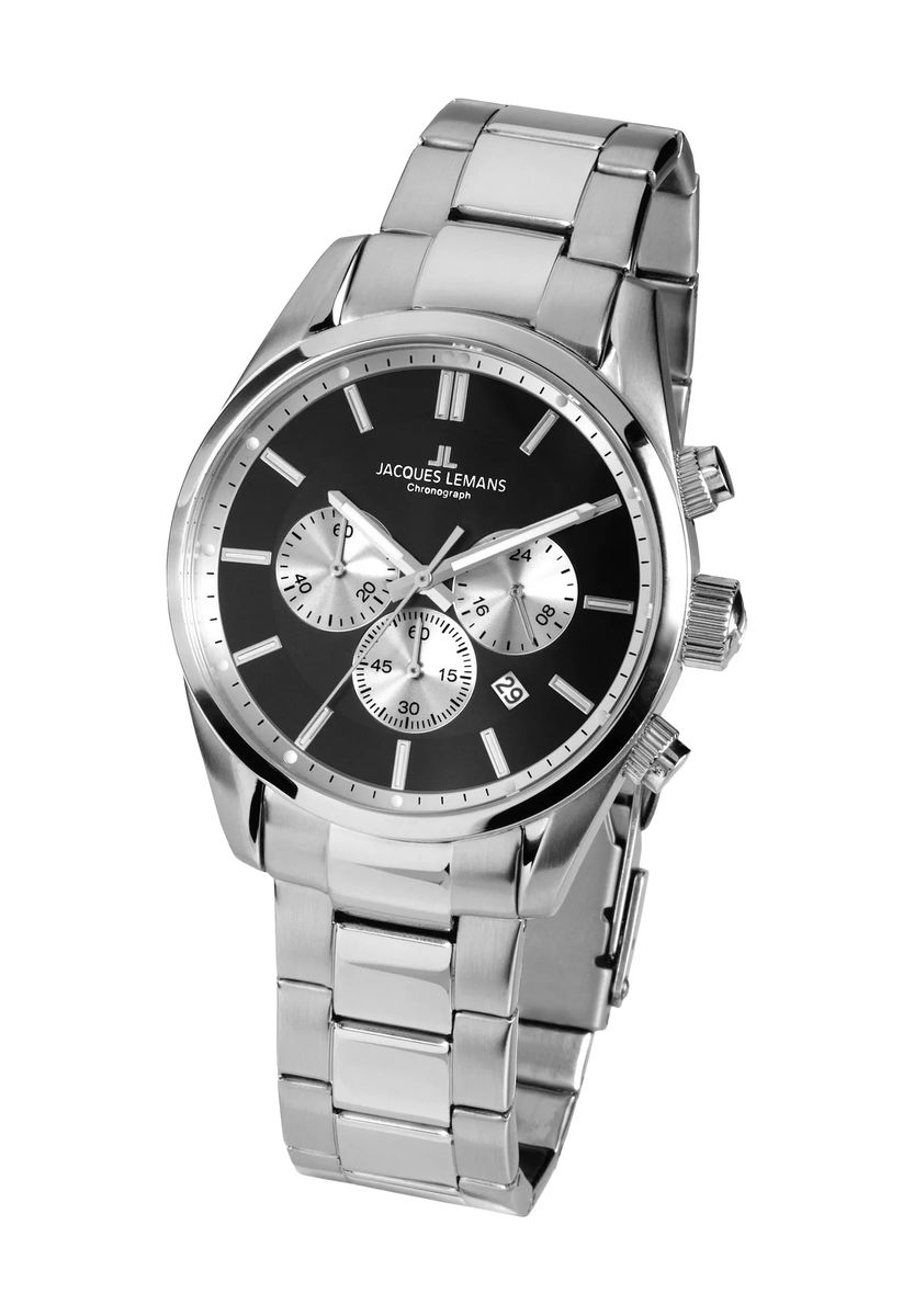 Eleganter Stahl-Chronograph mit schwarzem Zifferblatt