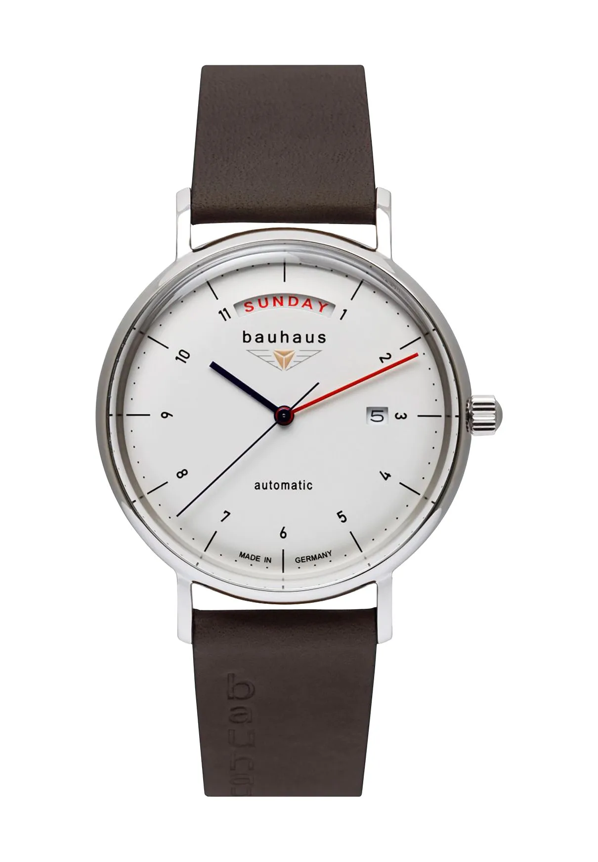 Minimalistische Automatik-Uhr mit Wochentagsanzeige