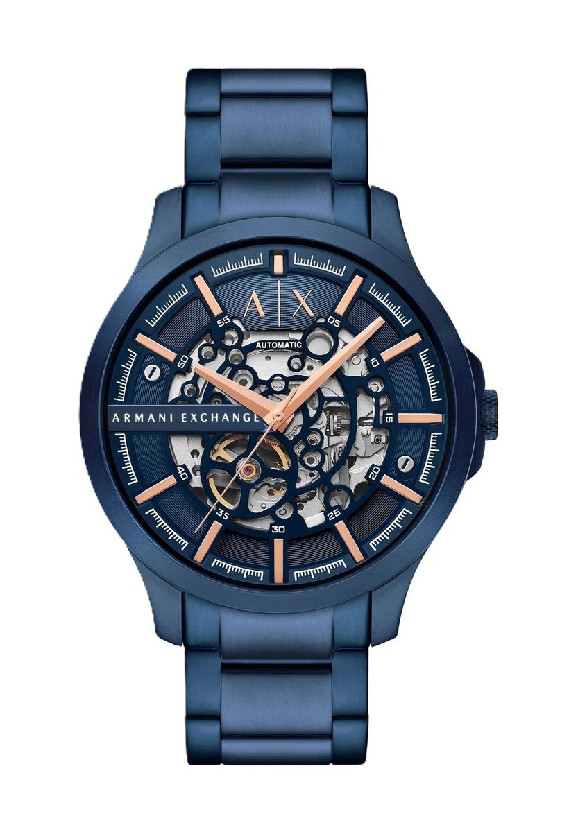 Moderne blaue Automatikuhr mit Skelett