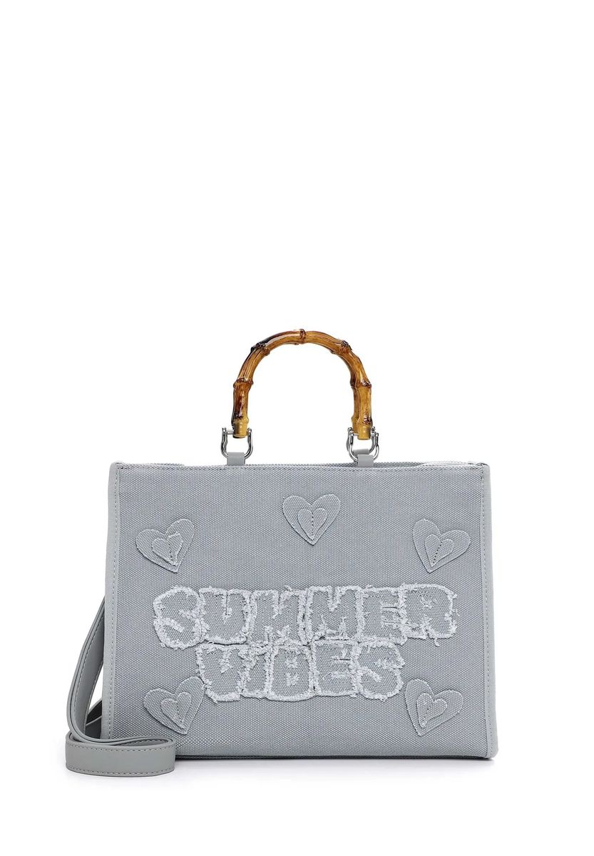 Bestickter Canvas-Shopper mit Bambusgriffen