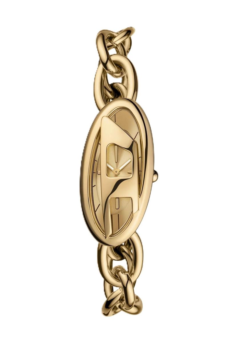 Goldfarbene Armbanduhr mit Kettenarmband