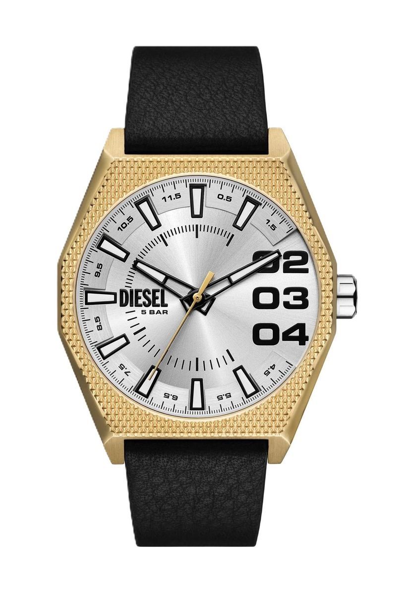 Moderne Goldton-Uhr mit schwarzem Band