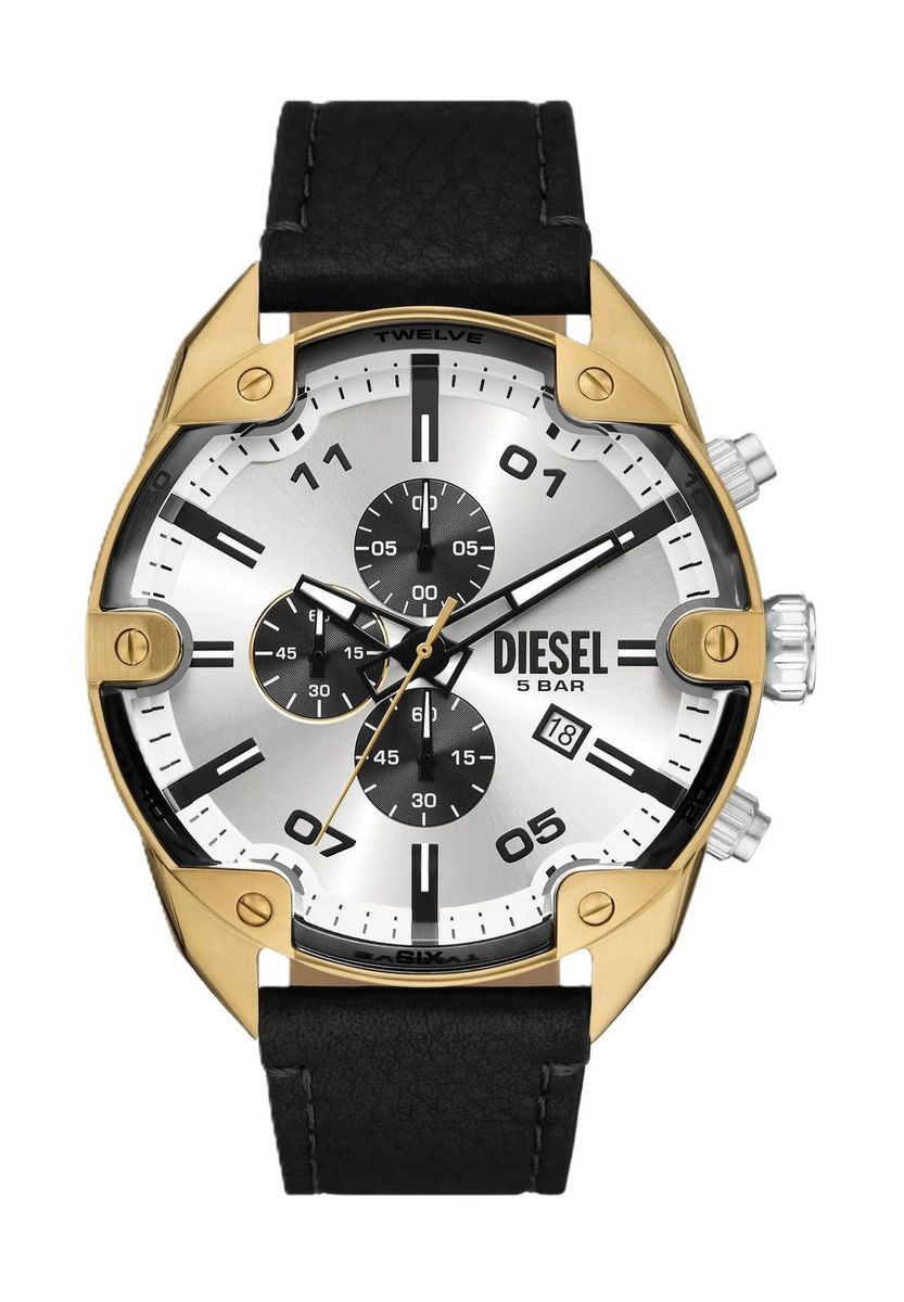 Herren Gold Chronograph Uhr mit Lederarmband