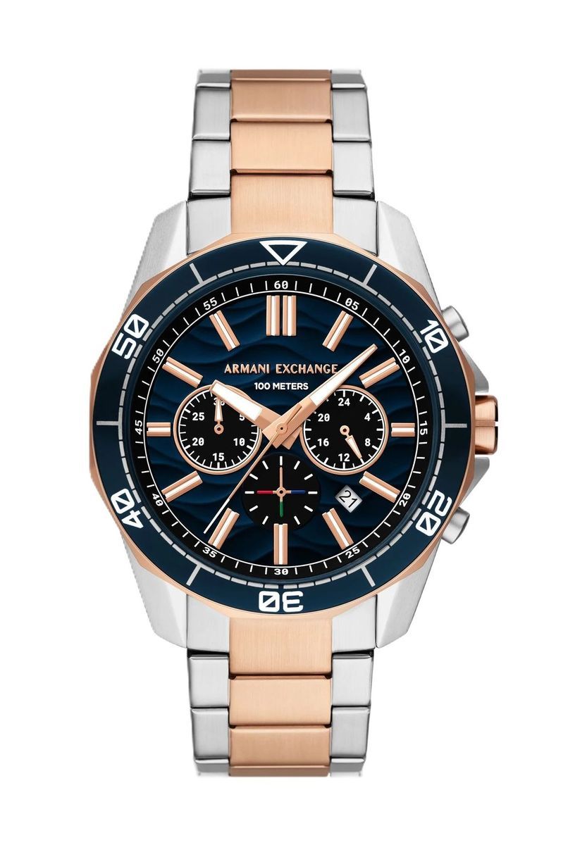 Herren-Chronographenuhr blaues Zifferblatt zweifarbig