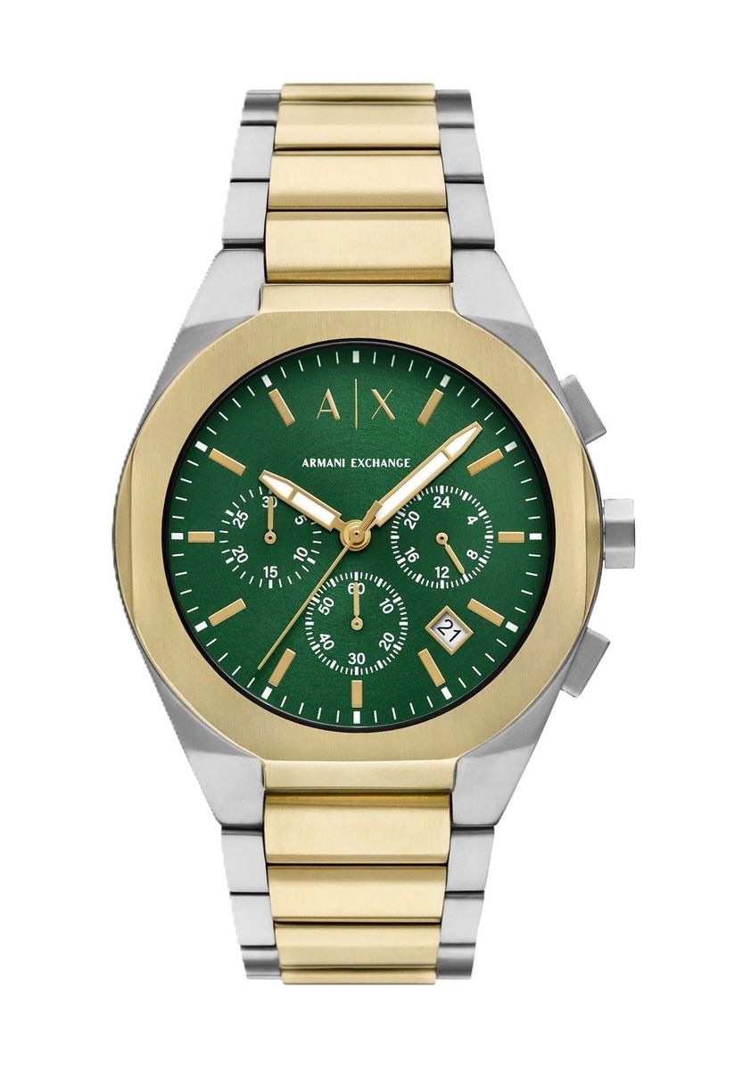 Grünes Zifferblatt Gold und Silber Chronograph