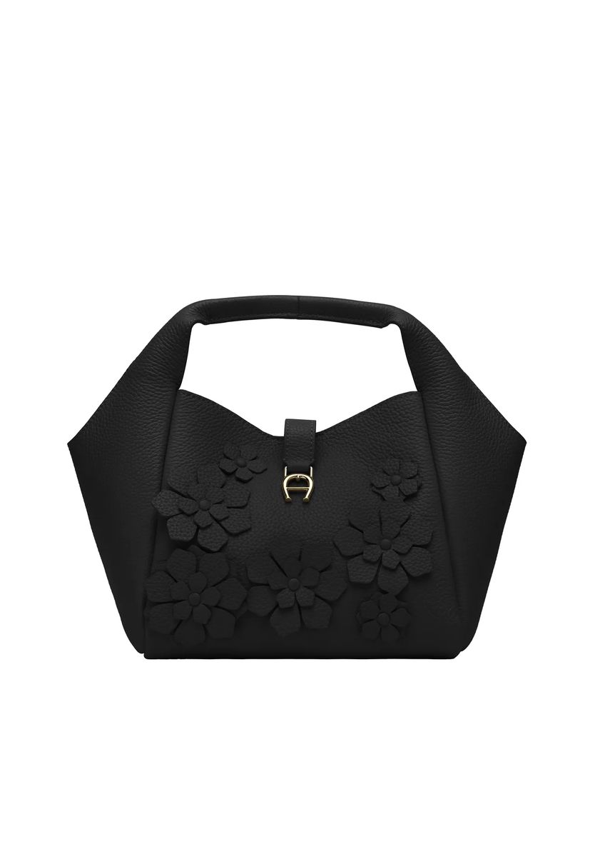 Beuteltasche mit floralen Applikationen