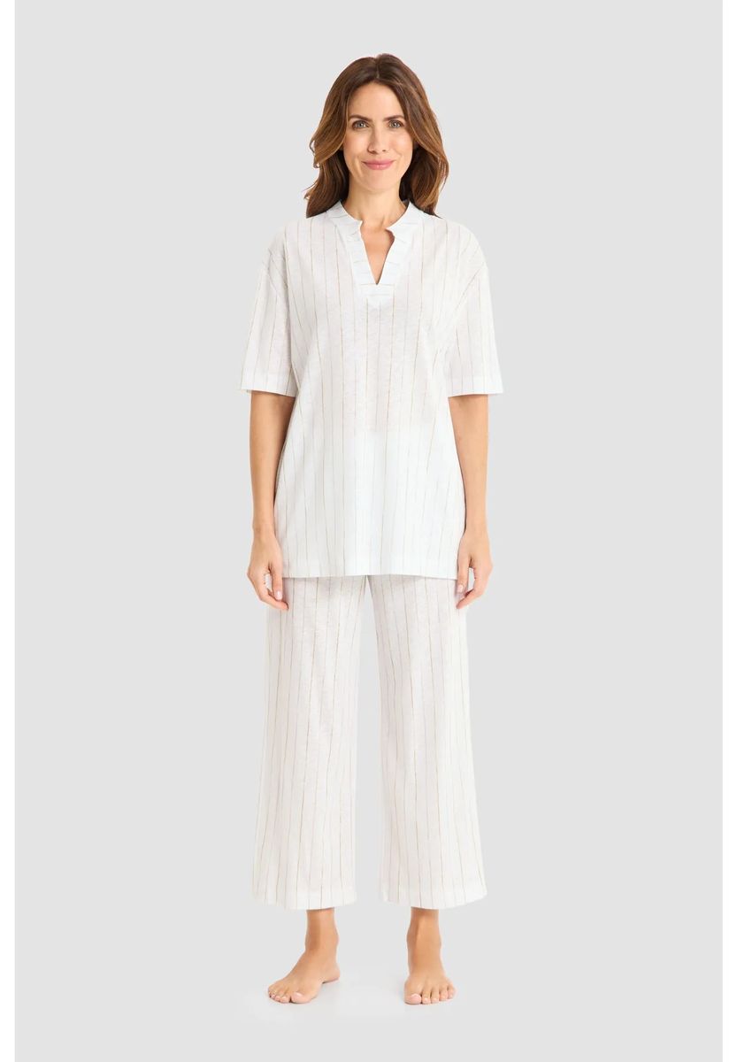 Gestreiftes Pyjama-Set mit Split-Ausschnitt