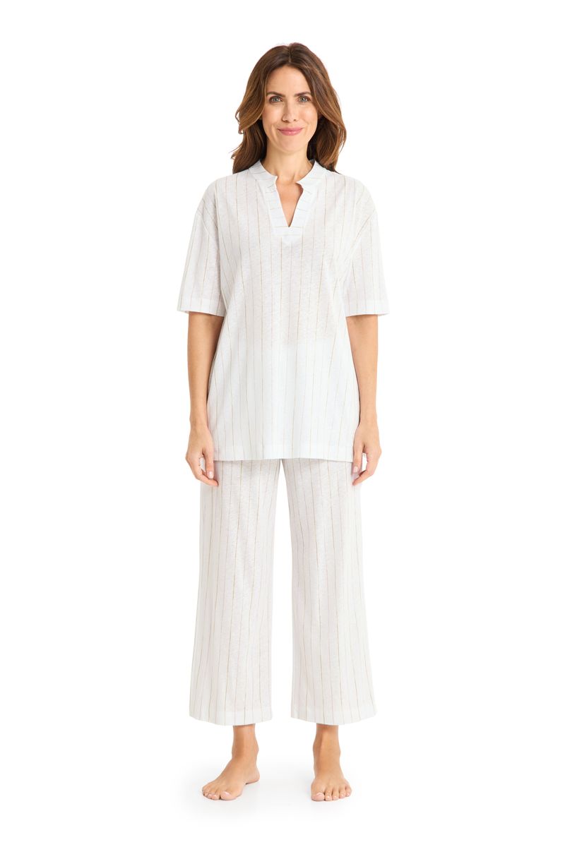 Gestreiftes Pyjama-Set mit Split-Ausschnitt