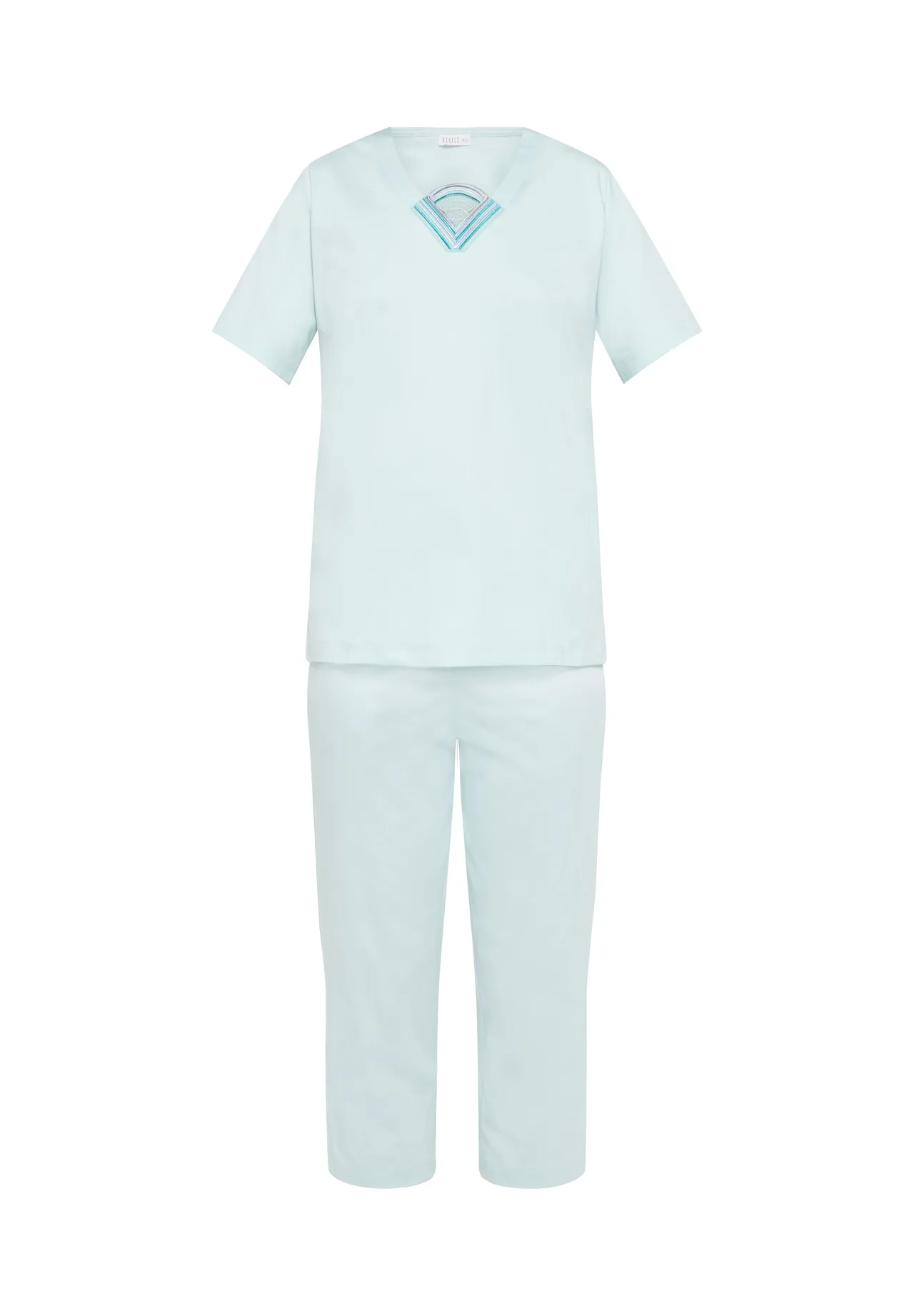 Kurzärmeliges Capri-Pyjama-Set mit V-Ausschnitt