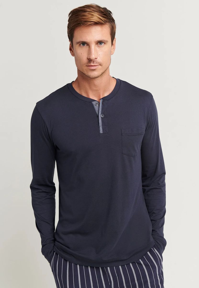 Langärmliges Henley Lounge-Shirt