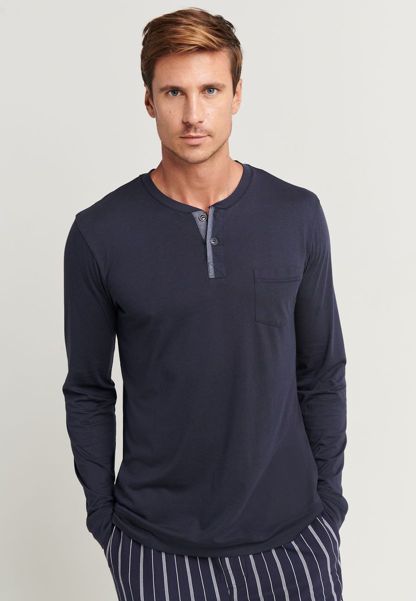 Langärmliges Henley Lounge-Shirt