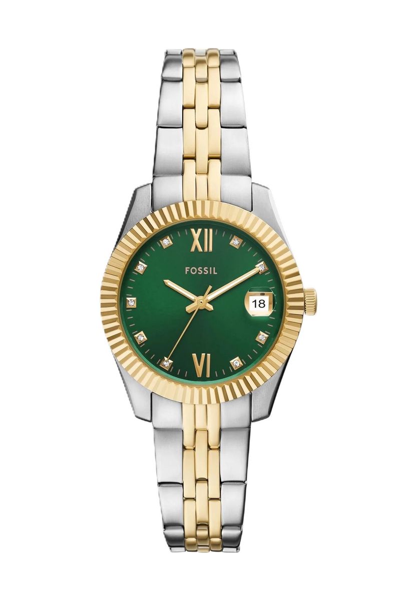 Zweifarbige Edelstahluhr mit grünem Zifferblatt