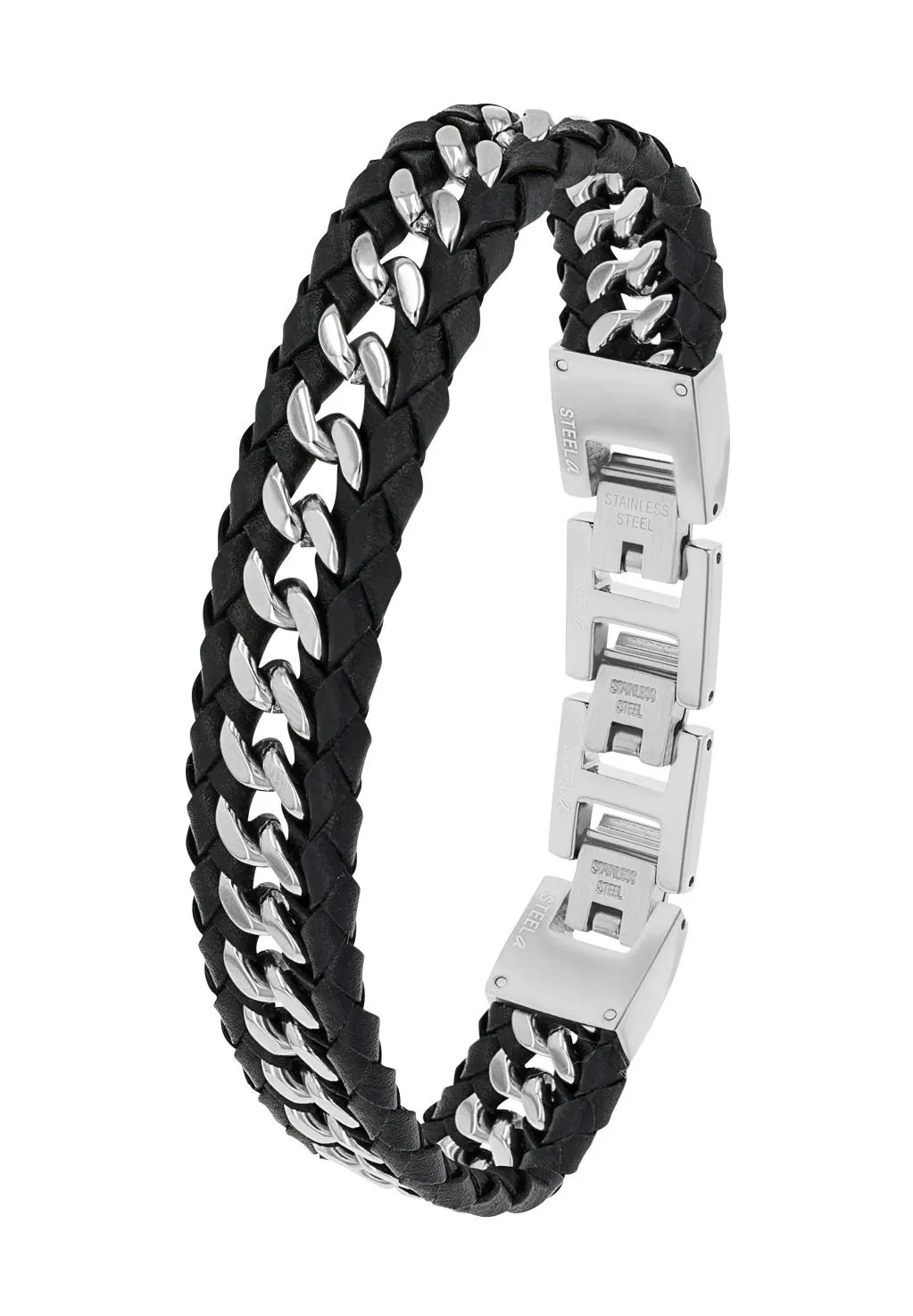 Geflochtenes Lederarmband mit Panzerkette