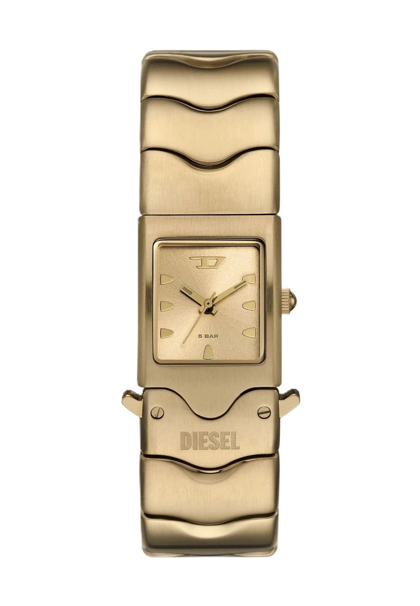 Elegante goldfarbene, eckige Armbanduhr