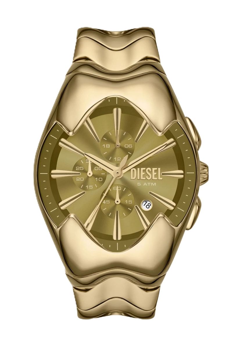 Goldfarbene Chronograph Uhr mit Edelstahlband