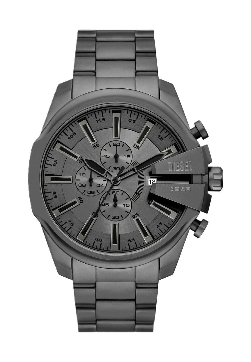 Anthrazitfarbener Chronograph mit Edelstahlarmband