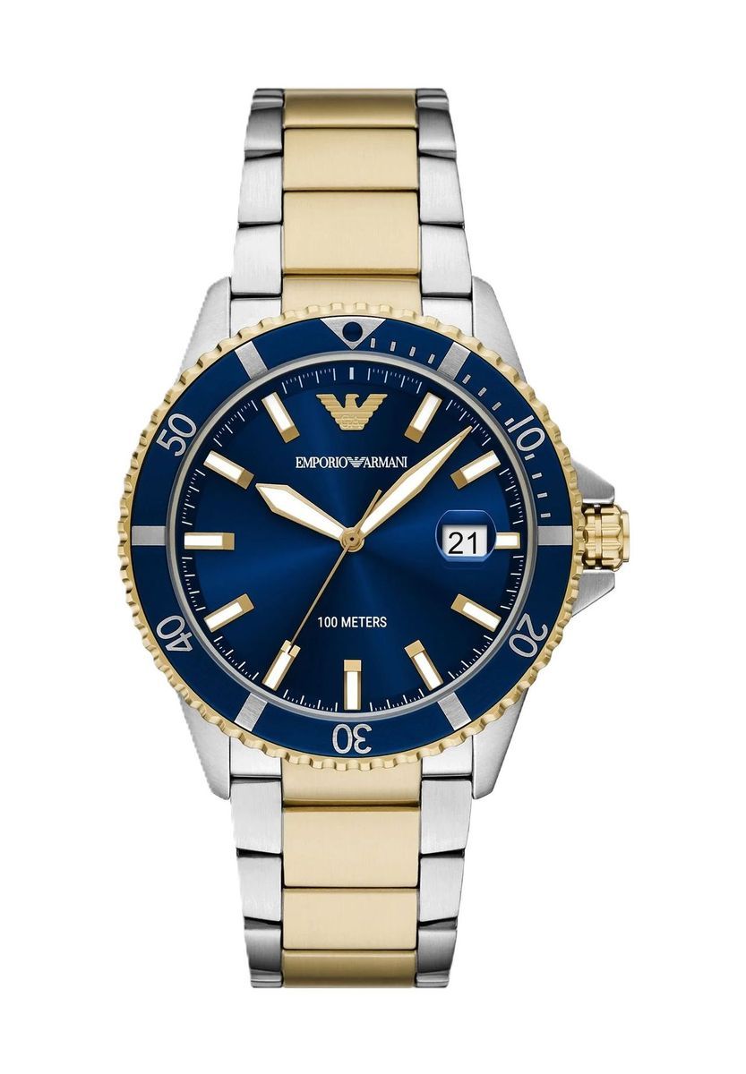 Elegante Bicolor Uhr mit blauem Zifferblatt