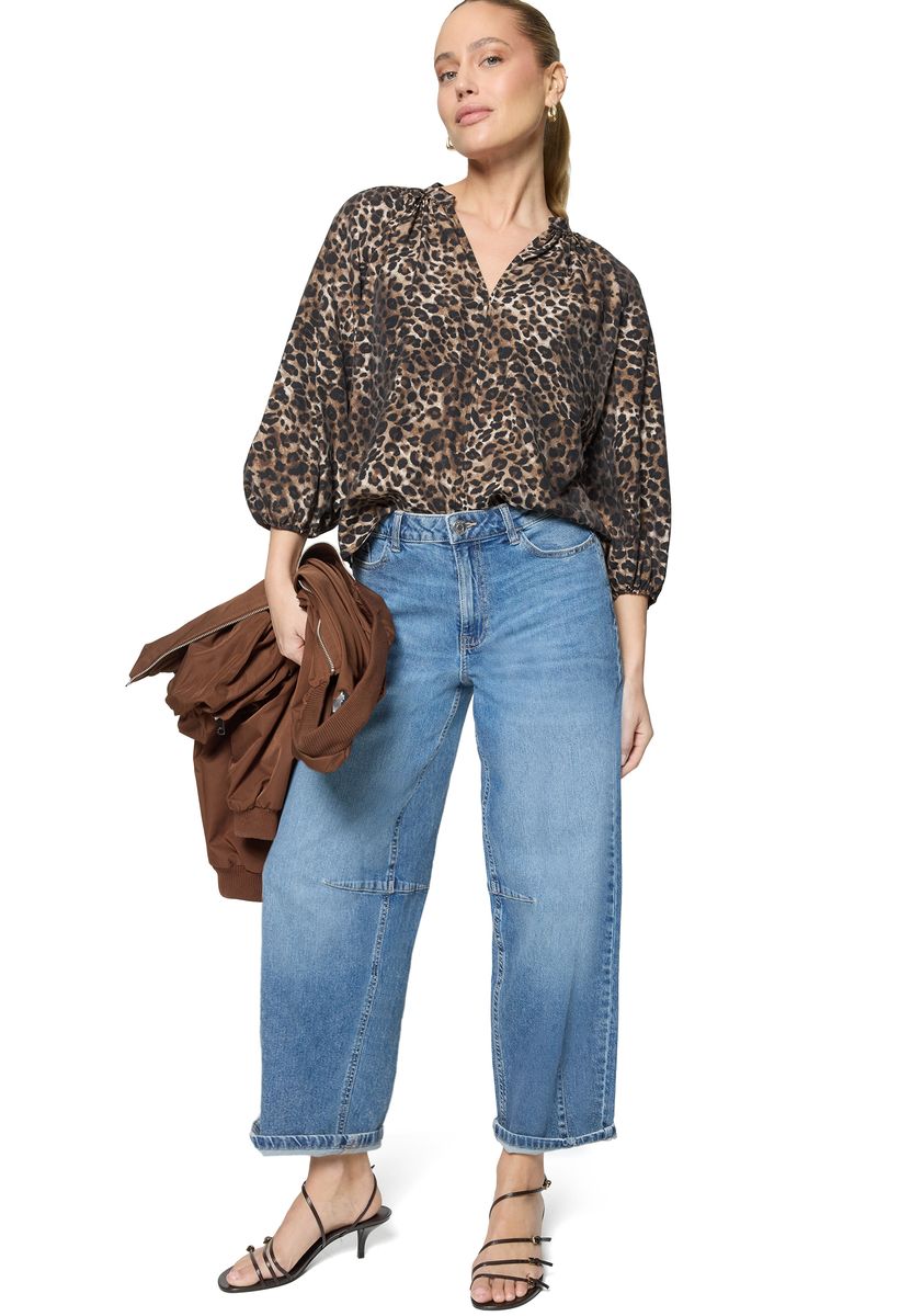 Locker geschnittene Raglanbluse mit Leopardenmuster