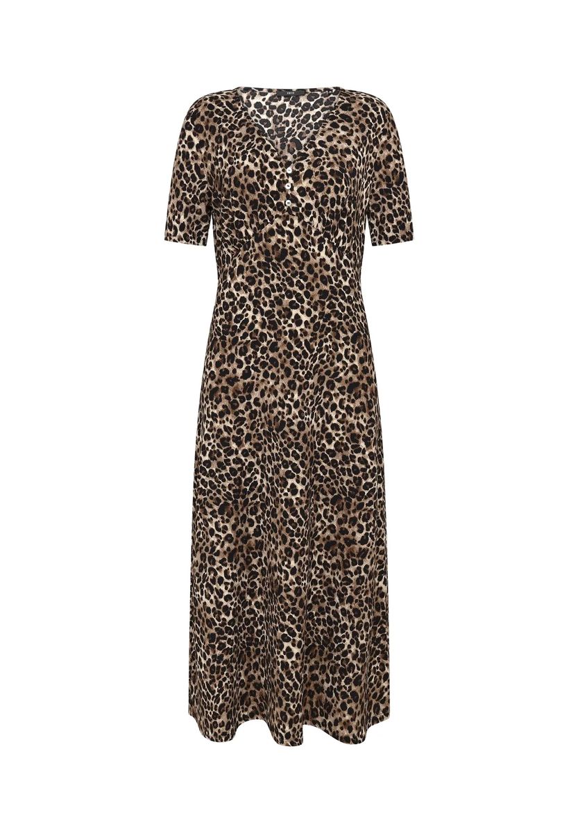Midikleid mit Leopardenmuster und V-Ausschnitt