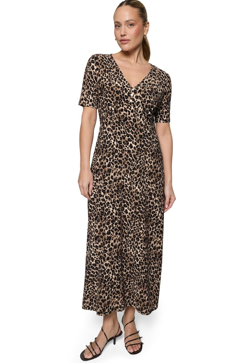 Midikleid mit Leopardenmuster und V-Ausschnitt