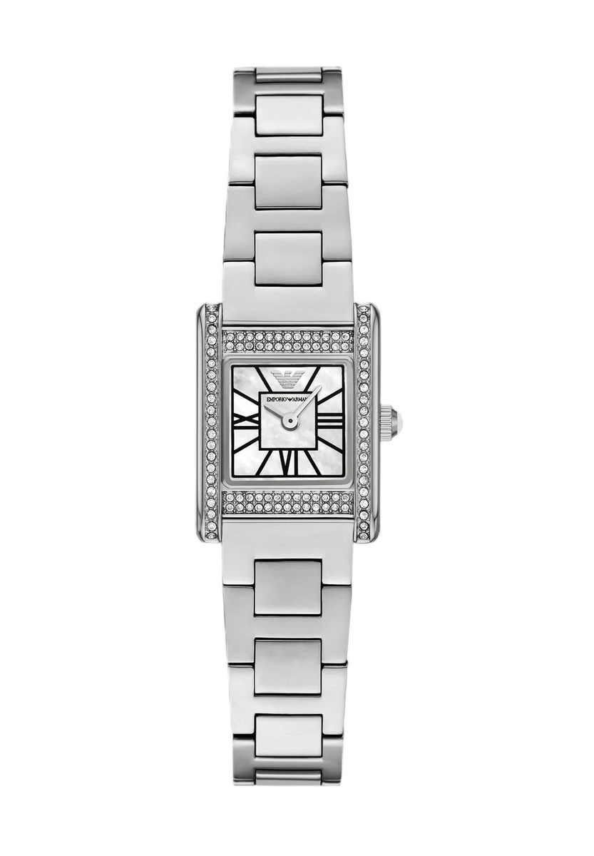 Elegante silberfarbene rechteckige Damenuhr