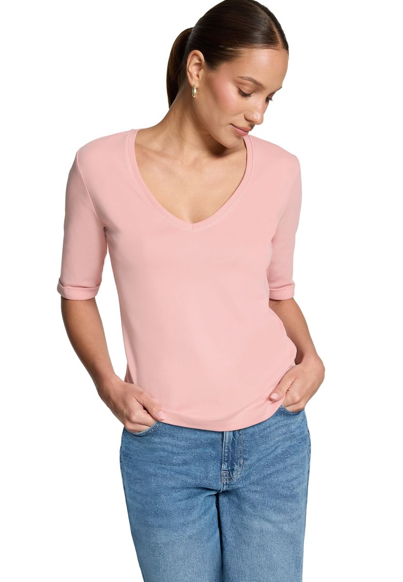 Basic V-Ausschnitt Top mit Ärmelaufschlag
