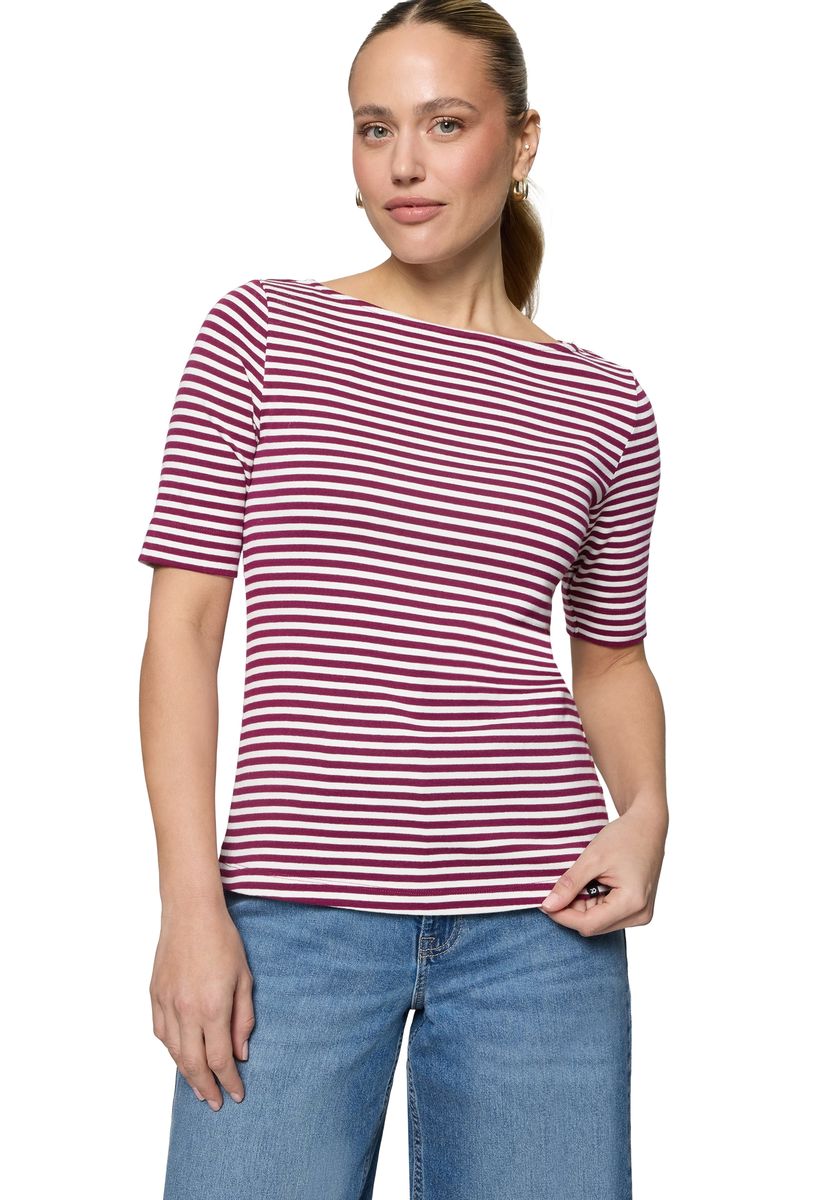 Gestreiftes Jersey-Oberteil mit U-Boot-Ausschnitt