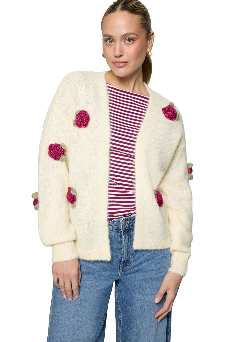 Oversize-Strickjacke mit 3D-Blüten